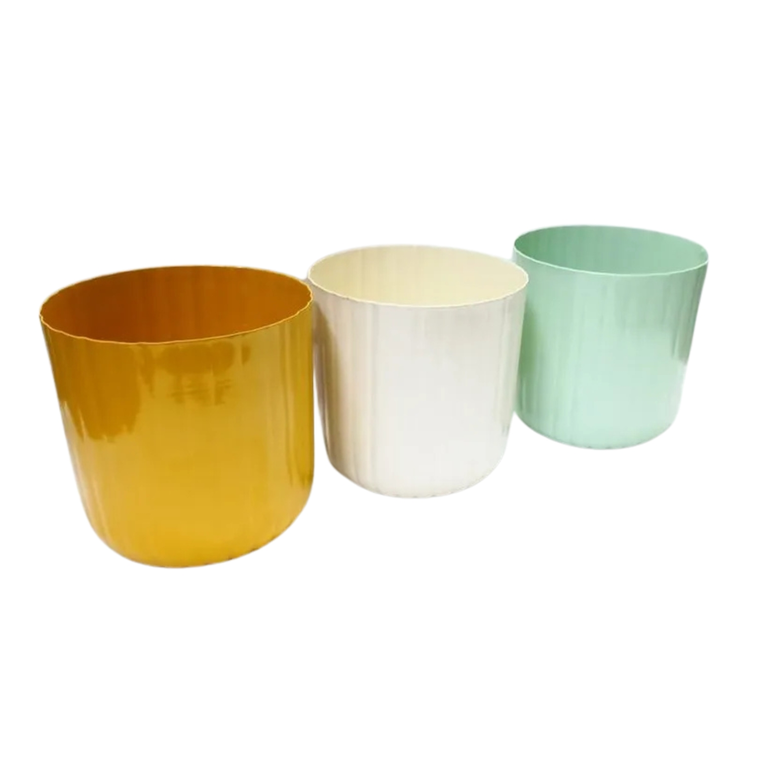 Set of 3 Ribbed Metal Planters – Yellow, Cream & Mint Green