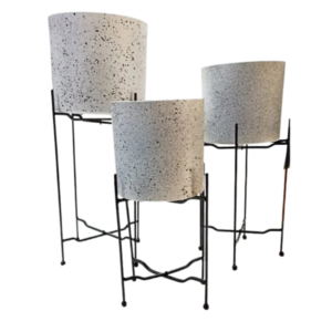 Set of 3 Terrazzo-Inspired Planters with Metal Stands – Modern Speckled Design